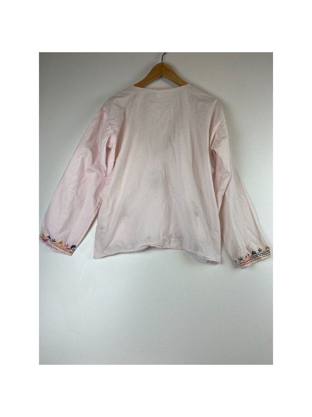Women's Pale Pink Embroidered Cotton Blouse Size M - Picture 7 of 9